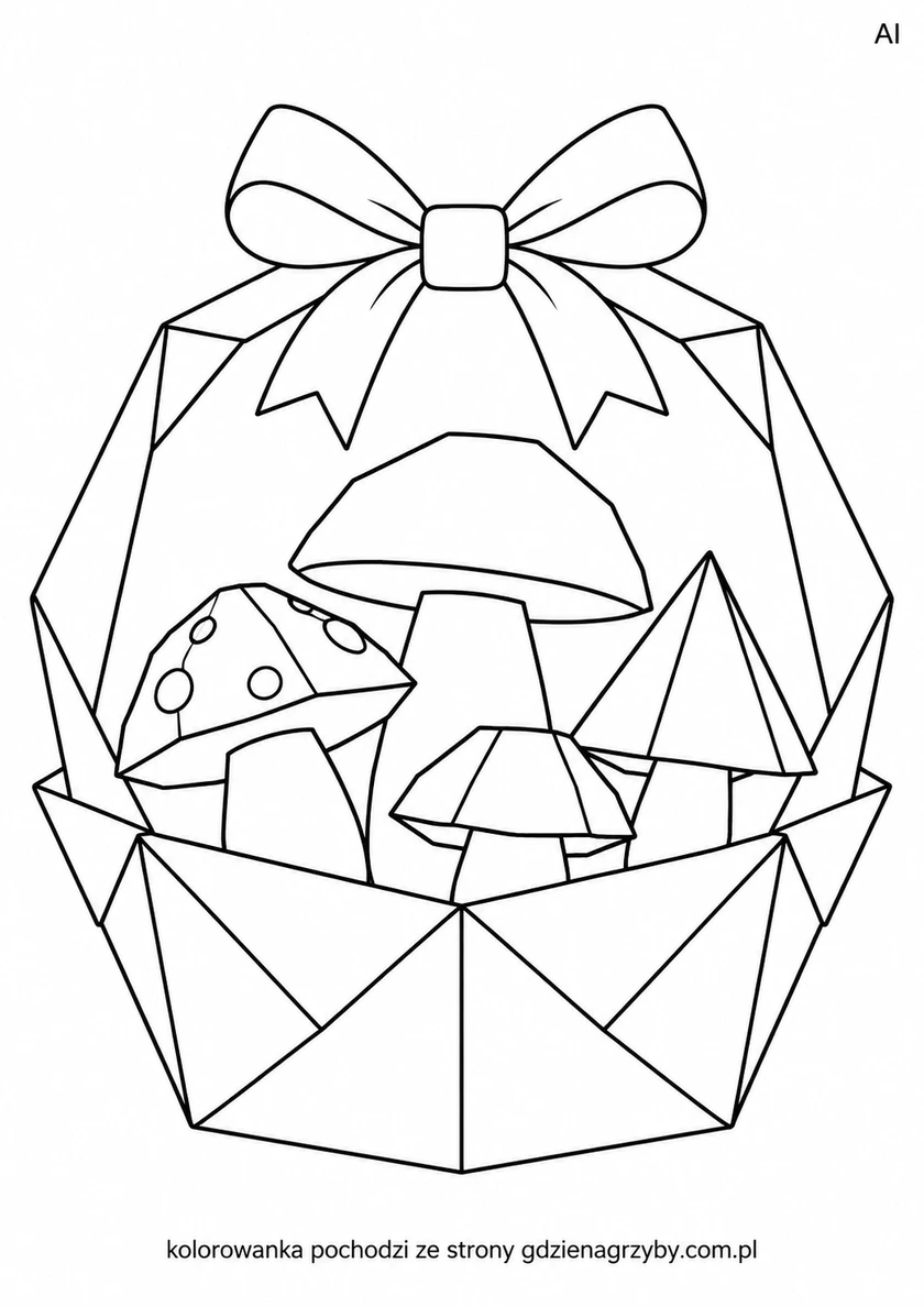 Origami - koszyczek - czarne kontury na białym tle do kolorowania