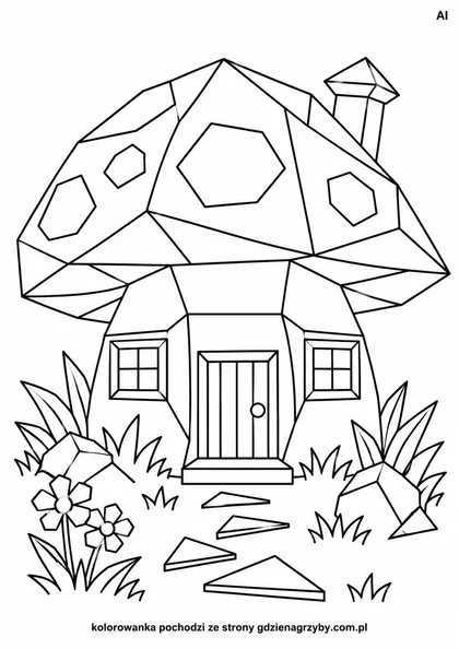 Origami - domek grzybek - kolorowanka do druku