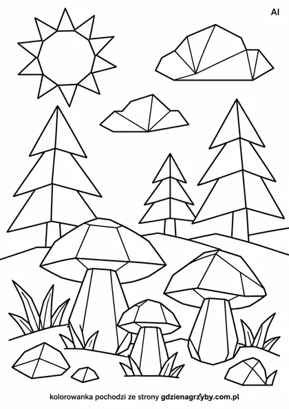 Origami - papierowy las - kolorowanka do druku
