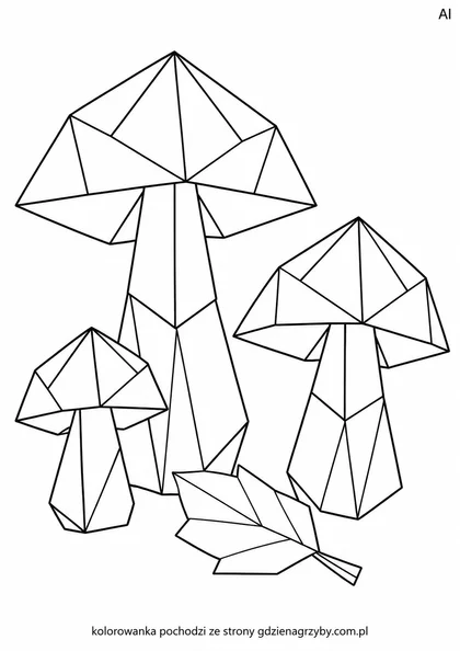 Origami - trzy grzybki - kolorowanka do druku