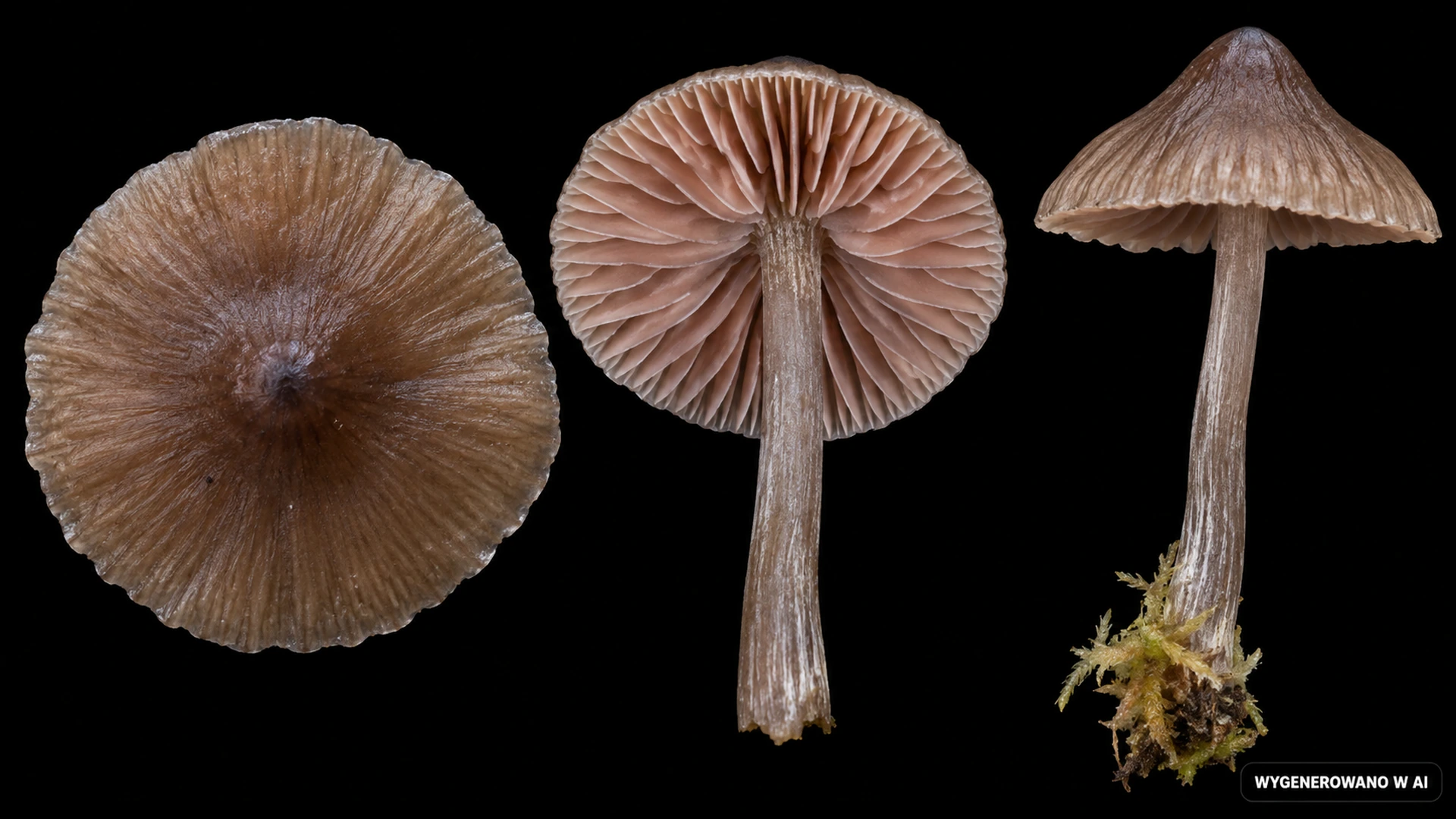 Dzwonkówka torfowiskowa (Entoloma elodes) na studyjnej planszy cech rozpoznawczych