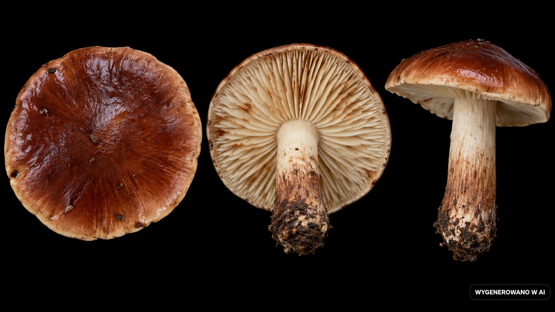 Gąska bukowa (Tricholoma ustale) na studyjnej planszy cech rozpoznawczych