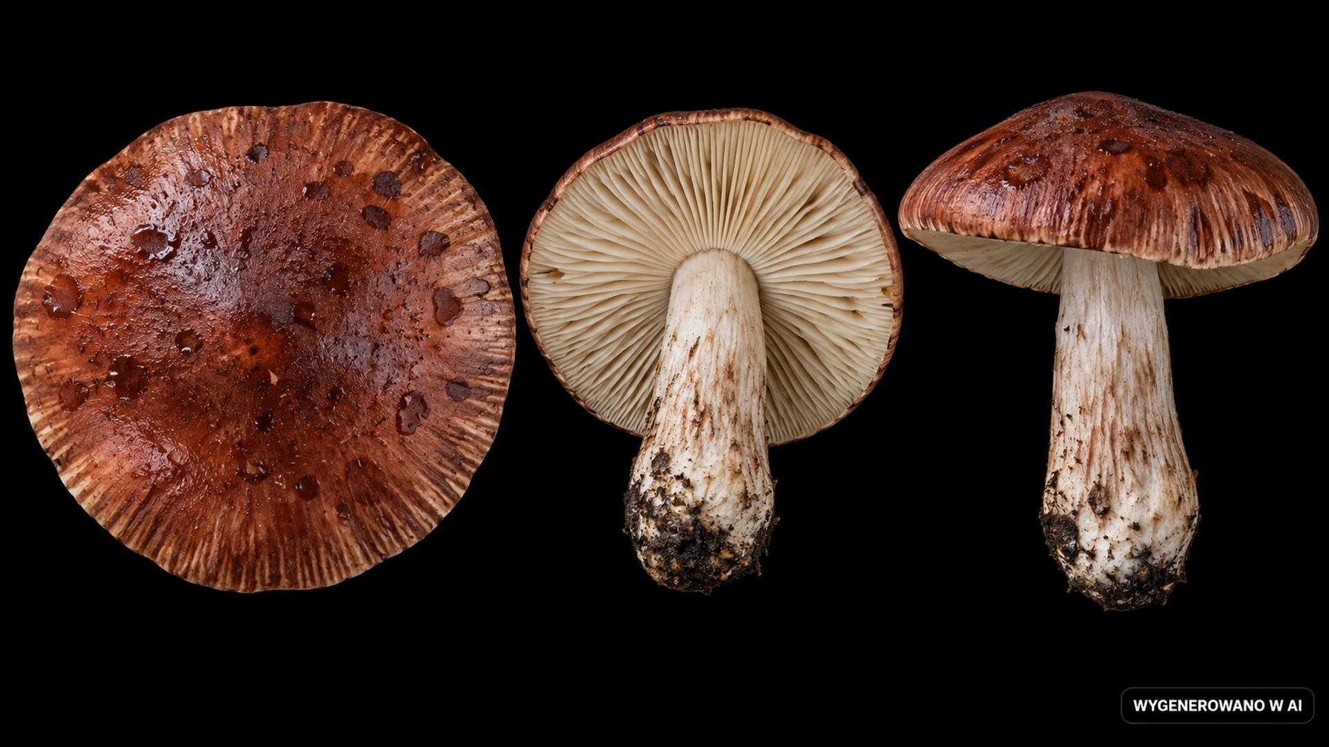 Gąska kroplistobrzega (Tricholoma pessundatum) na studyjnej planszy cech rozpoznawczych