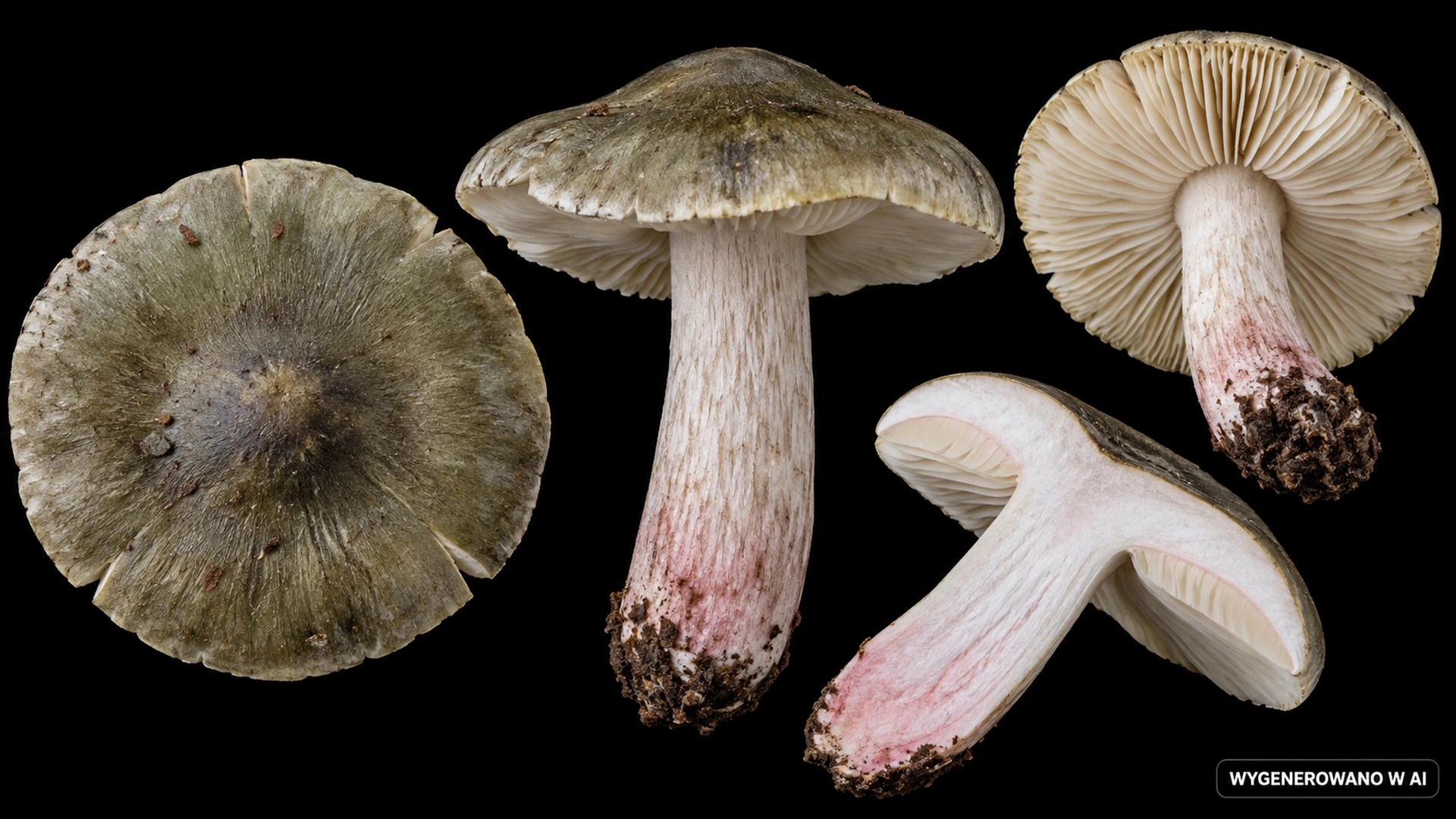 Gąska mydlana (Tricholoma saponaceum) na studyjnej planszy cech rozpoznawczych