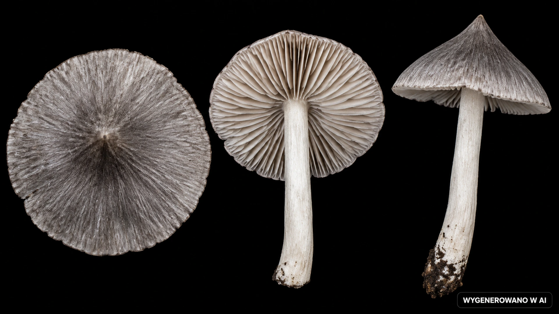 Gąska pieprzna (Tricholoma virgatum) na studyjnej planszy cech rozpoznawczych
