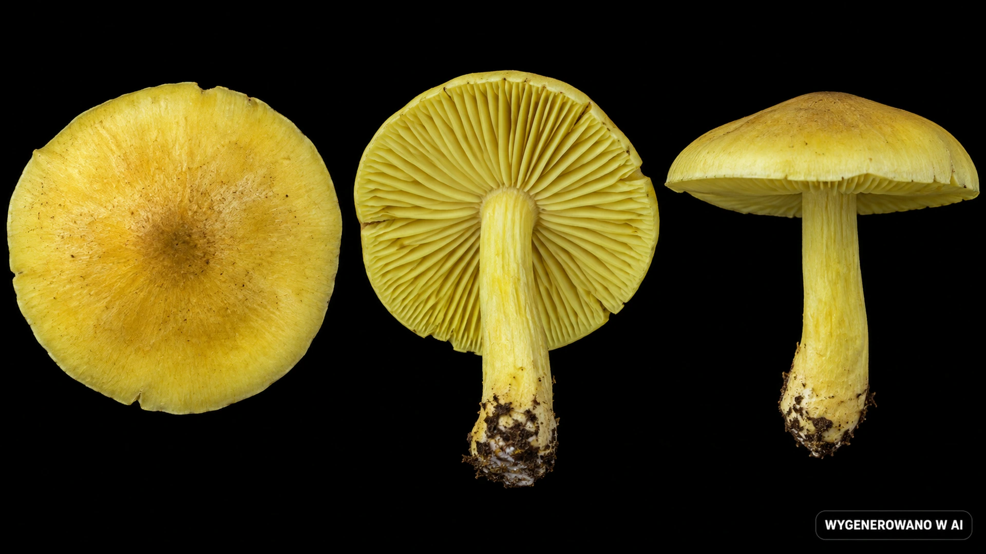 Gąska siarkowa (Tricholoma sulphureum) na studyjnej planszy cech rozpoznawczych
