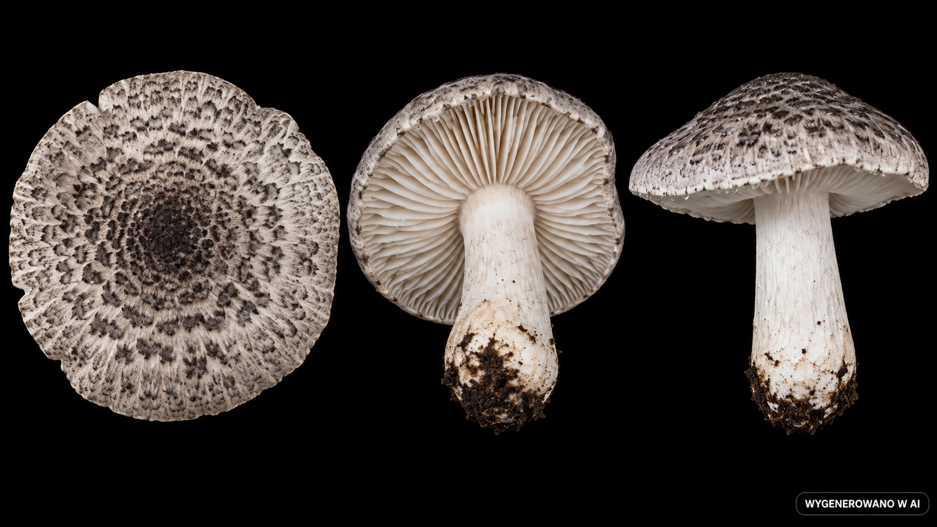 Gąska tygrysia (Tricholoma pardinum) na studyjnej planszy cech rozpoznawczych