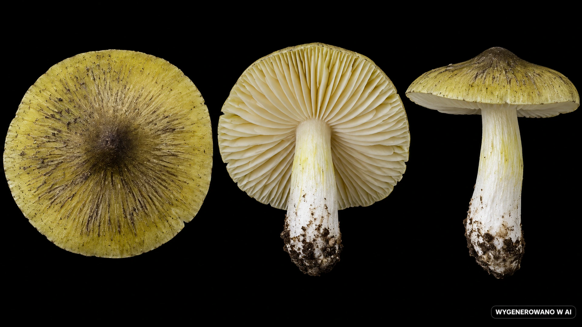 Gąska zielonożółta (Tricholoma sejunctum) na studyjnej planszy cech rozpoznawczych