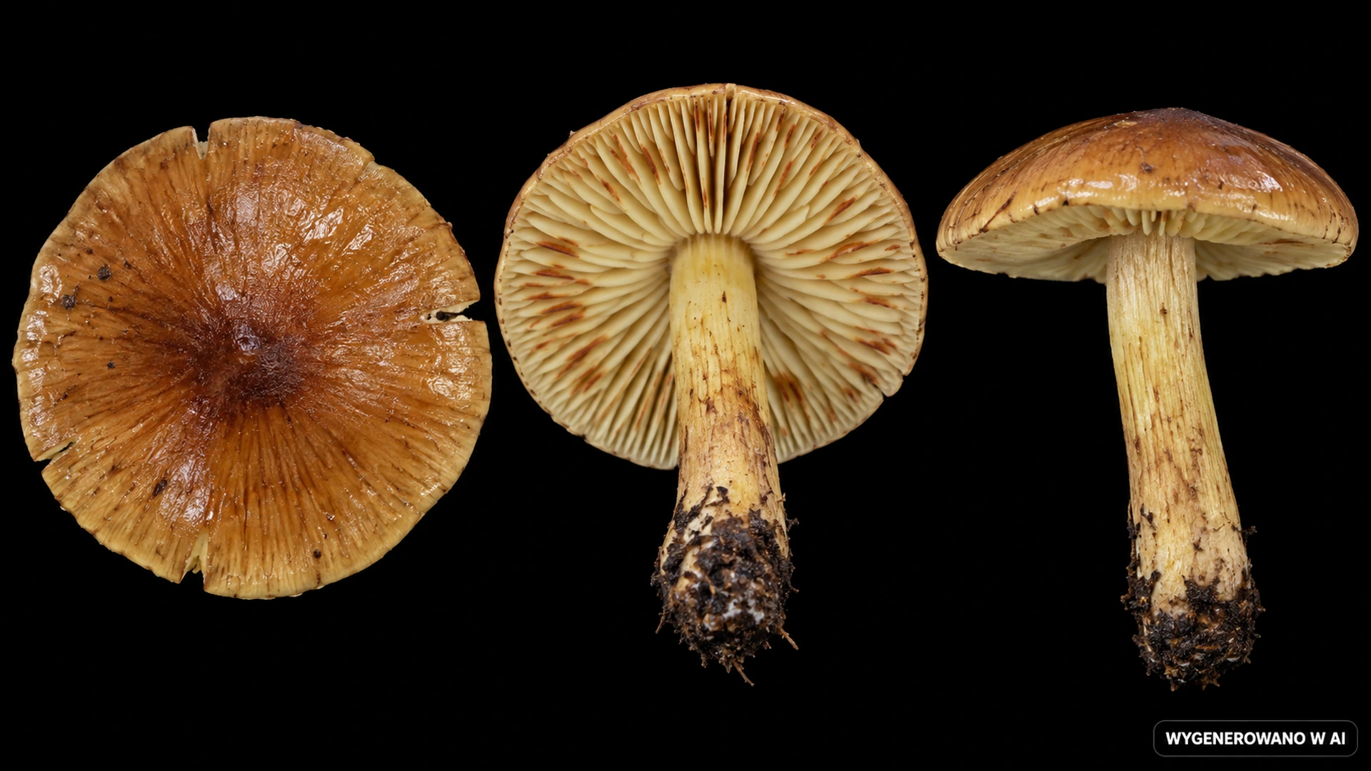 Gąska żółtobrunatna (Tricholoma fulvum) na studyjnej planszy cech rozpoznawczych