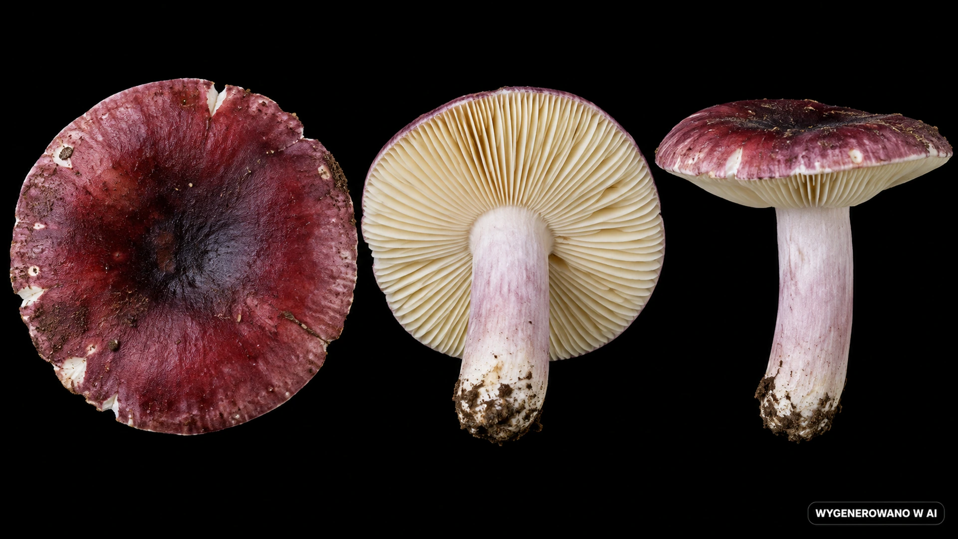 Gołąbek czerwonofioletowy (Russula sardonia) na studyjnej planszy cech rozpoznawczych
