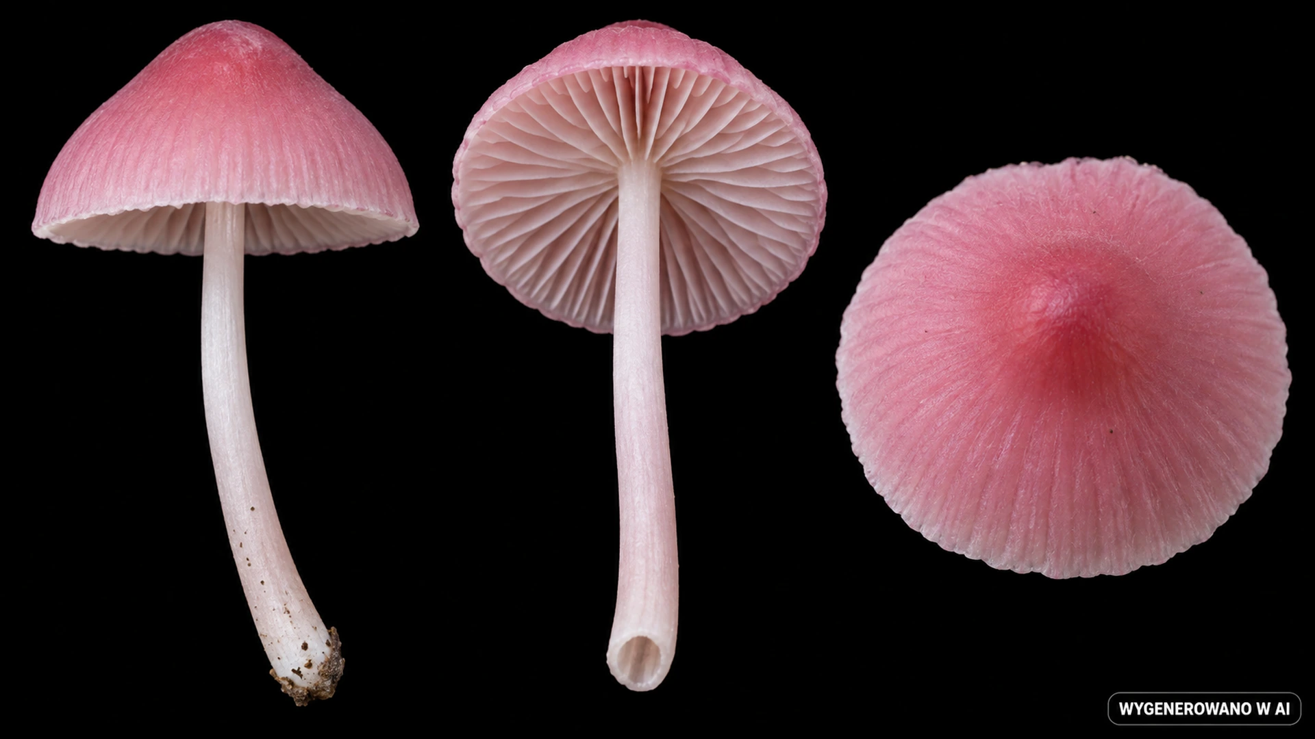 Grzybówka różowa (Mycena rosea) na studyjnej planszy cech rozpoznawczych