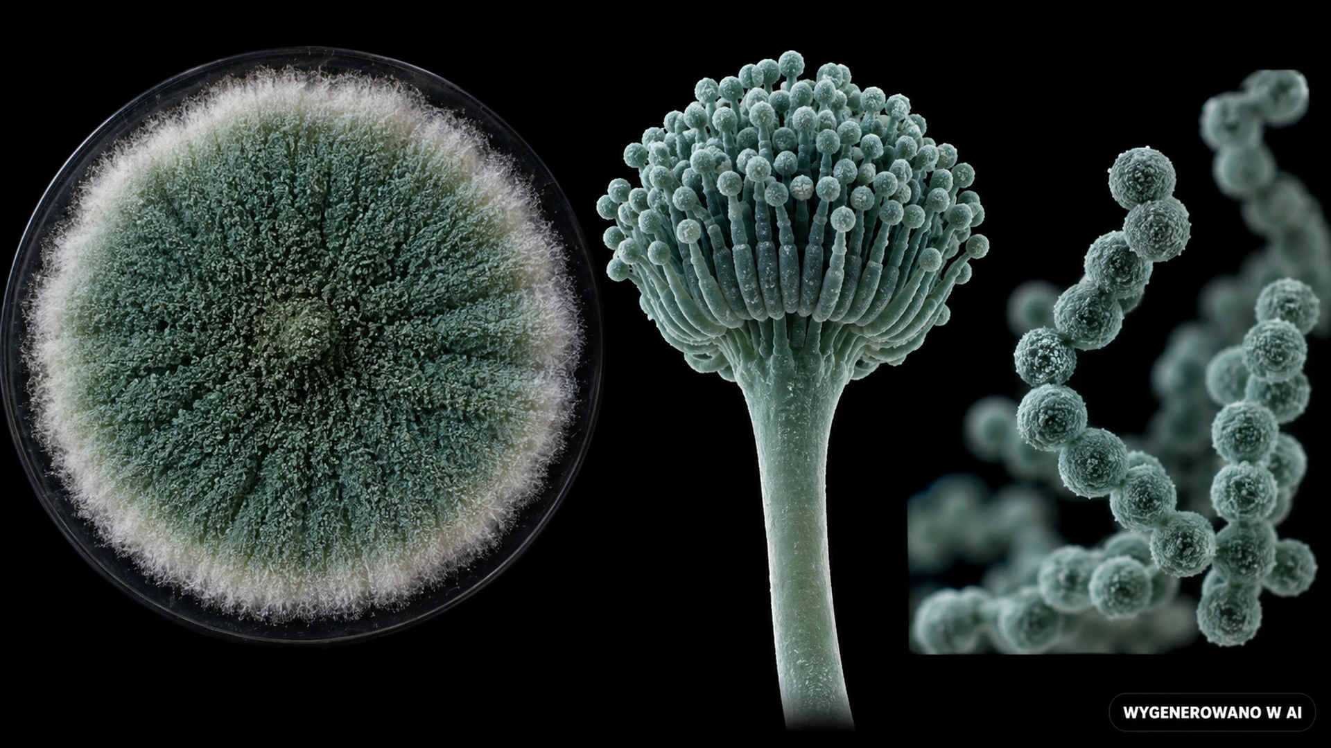 Kropidlak popielaty (Aspergillus fumigatus) na studyjnej planszy cech rozpoznawczych