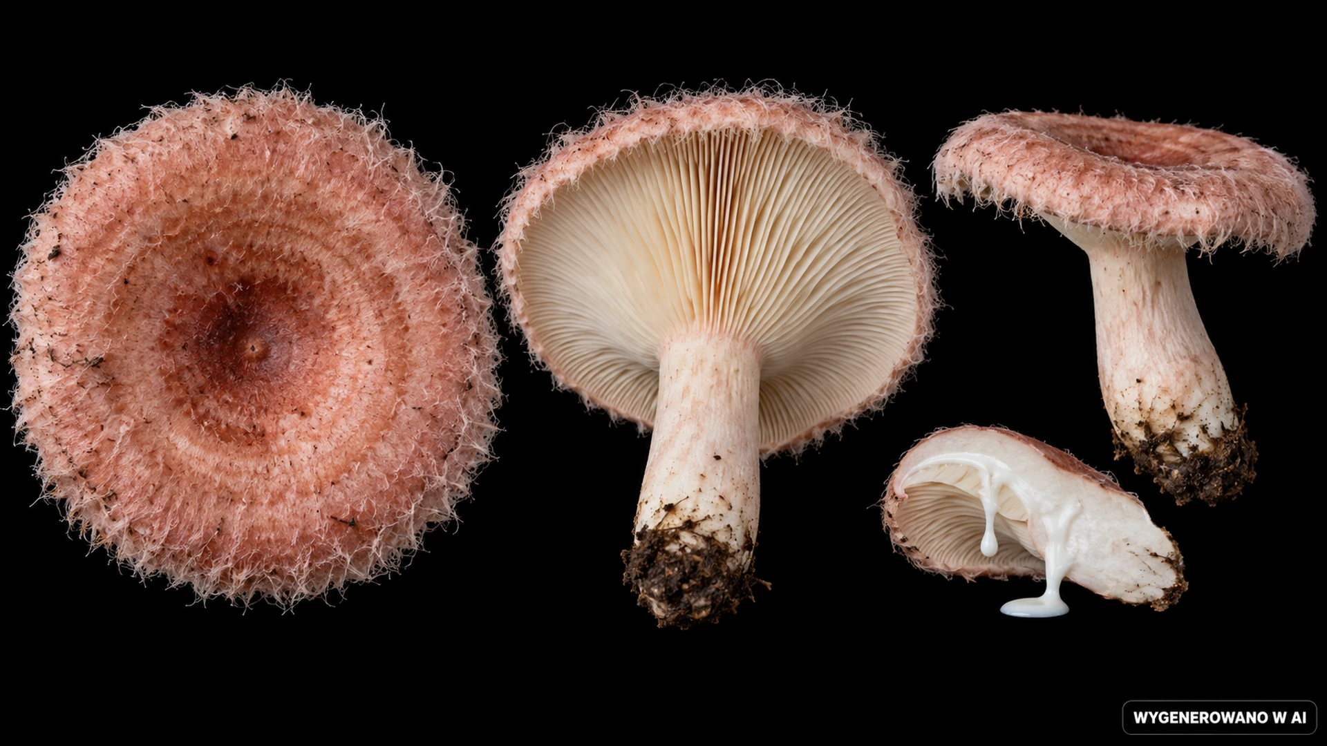 Mleczaj wełnianka (Lactarius torminosus) na studyjnej planszy cech rozpoznawczych