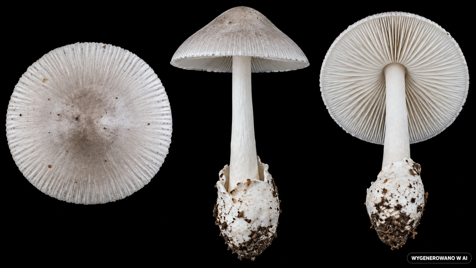 Muchomor alpejski (Amanita nivalis) na studyjnej planszy cech rozpoznawczych