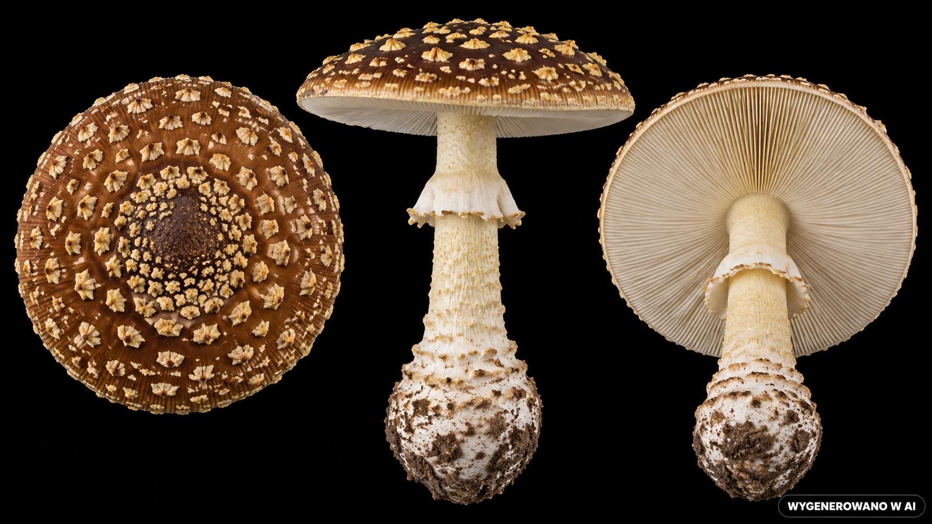 Muchomor królewski (Amanita regalis) na studyjnej planszy cech rozpoznawczych