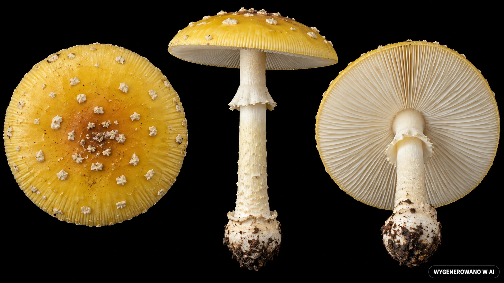 Muchomor narcyzowy (Amanita gemmata) na studyjnej planszy cech rozpoznawczych