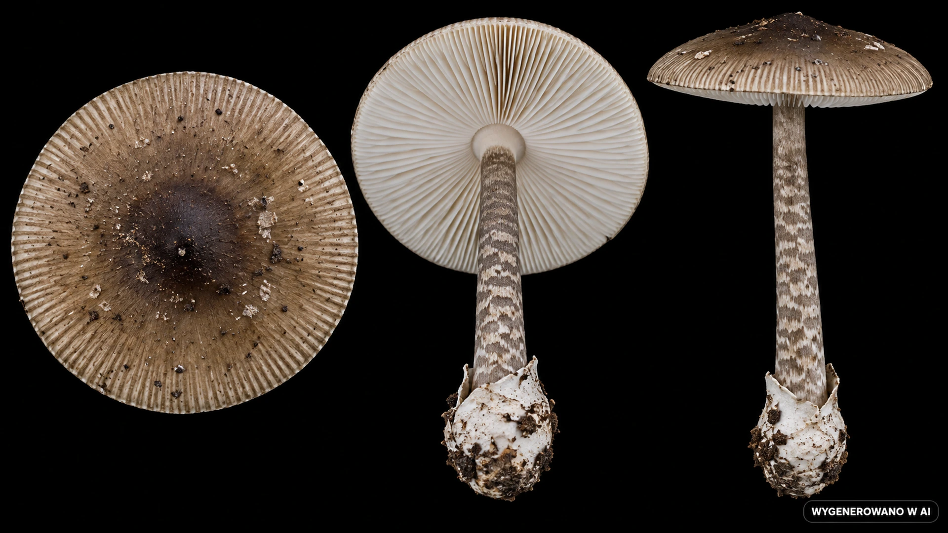 Muchomor oliwkowy (Amanita battarrae) na studyjnej planszy cech rozpoznawczych