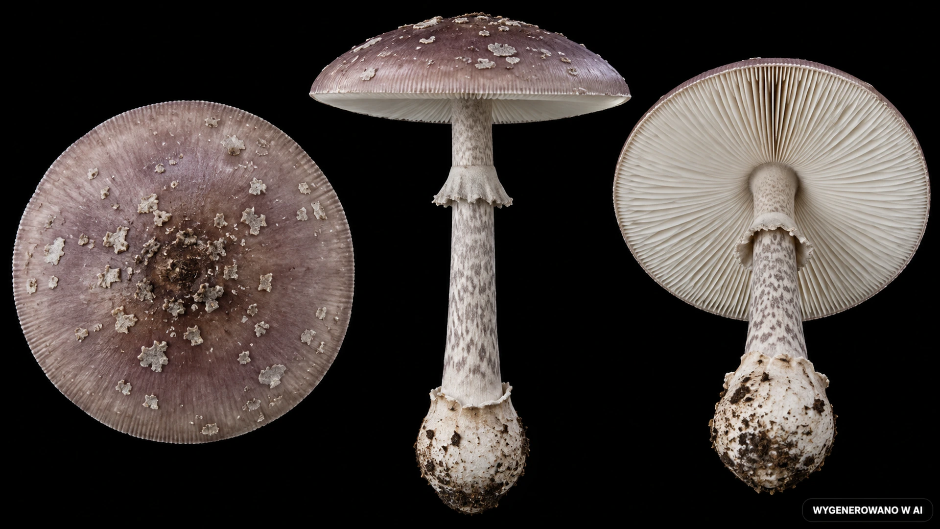 Muchomor porfirowy (Amanita porphyria) na studyjnej planszy cech rozpoznawczych