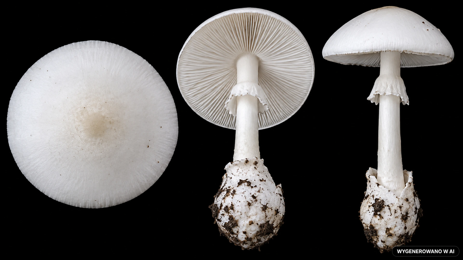 Muchomor wiosenny (Amanita verna) na studyjnej planszy cech rozpoznawczych