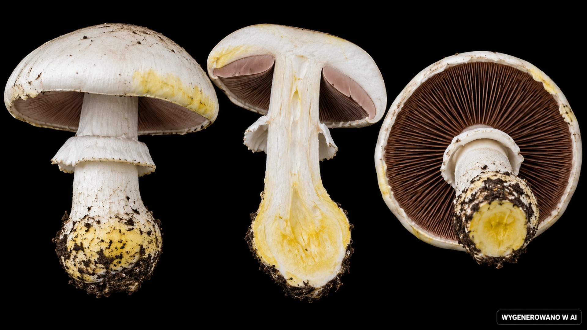 Pieczarka karbolowa (Agaricus xanthodermus) na studyjnej planszy cech rozpoznawczych