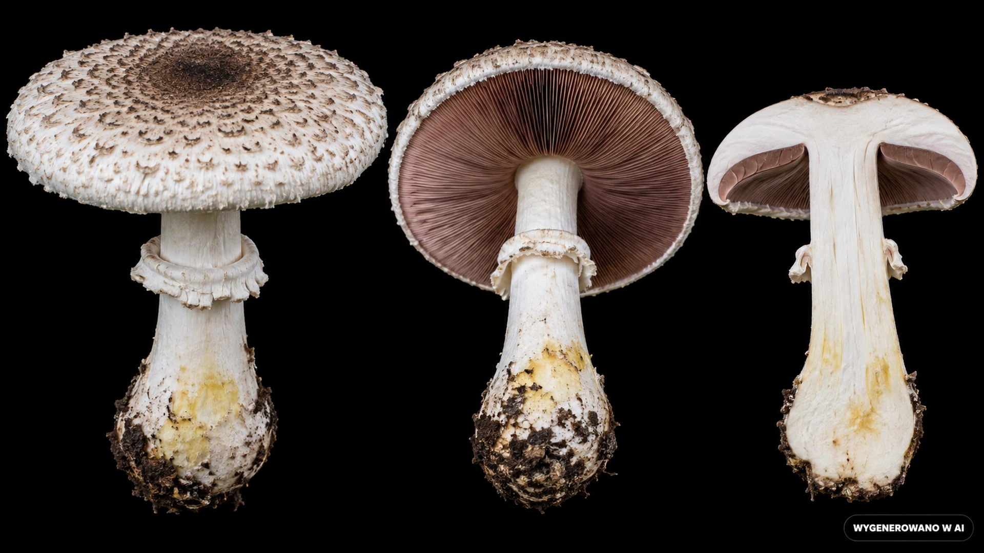 Pieczarka płaska (Agaricus placomyces) na studyjnej planszy cech rozpoznawczych
