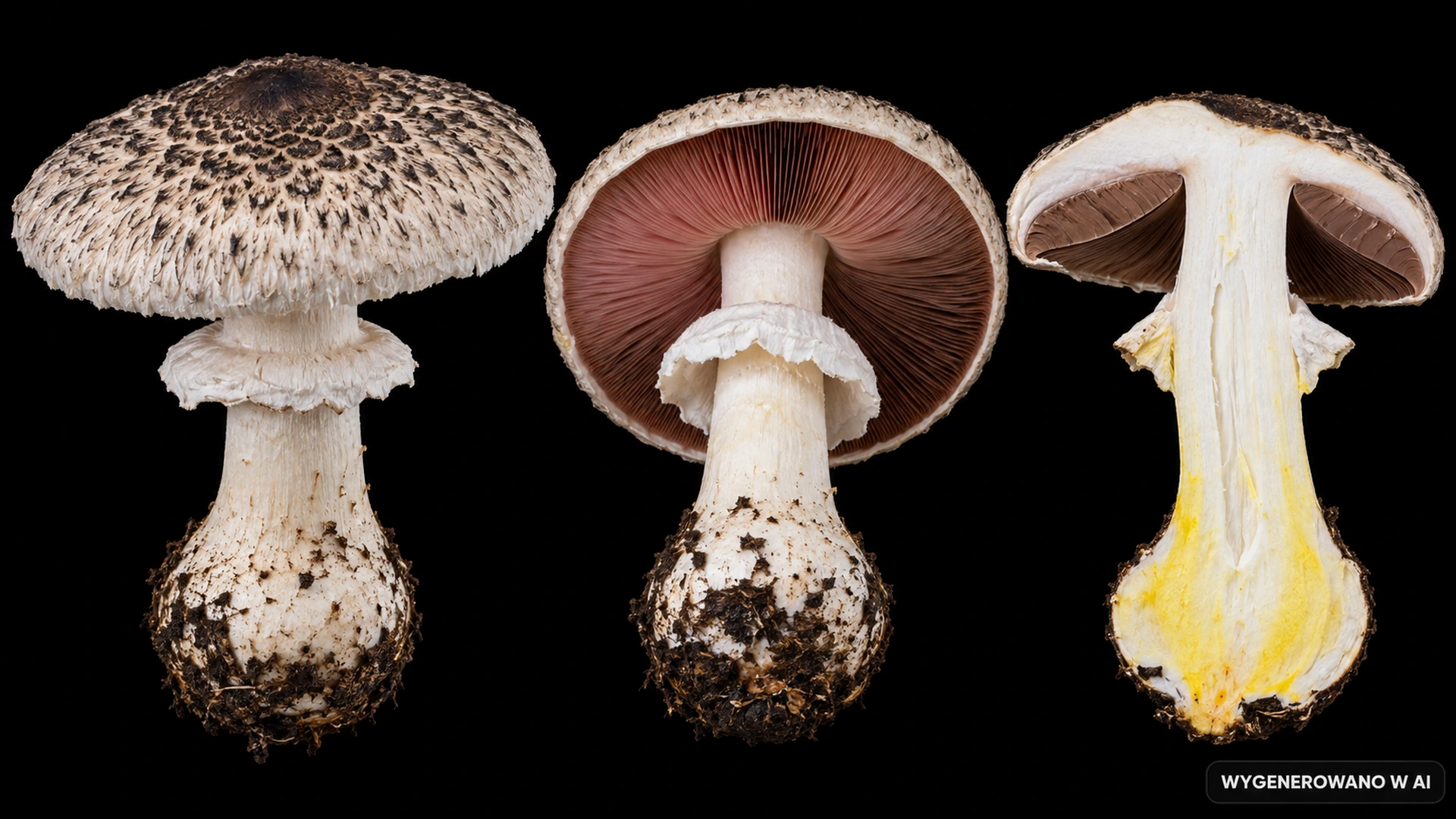 Pieczarka szarołuskowa (Agaricus moelleri) na studyjnej planszy cech rozpoznawczych