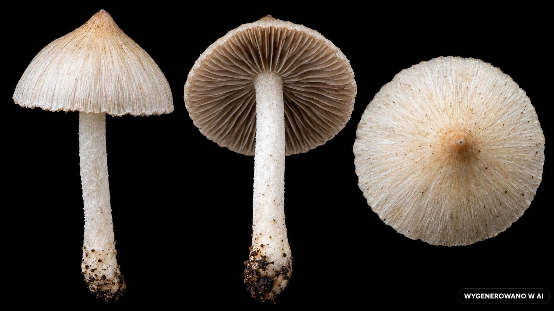 Strzępiak ziemistoblaszkowy (Inocybe geophylla) na studyjnej planszy cech rozpoznawczych