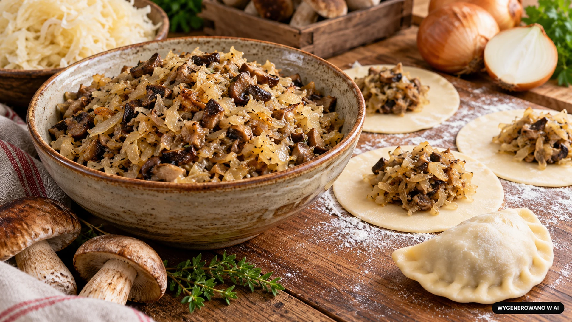 Farsz na pierogi z kapustą i grzybami leśnymi - krok po kroku